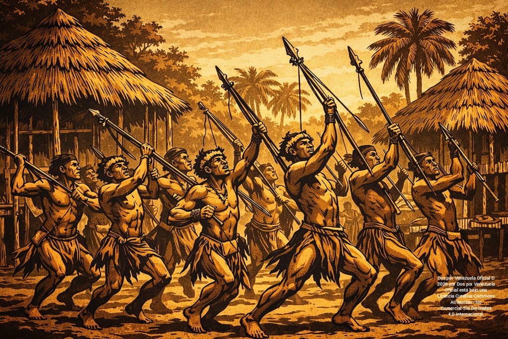 Indigenas danzando antes de la cacería.