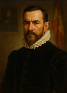 Retrato de Juan del Trejo, Siglo XVI. Oleo/tela. Recreación mediante IA y mejorada mediante Photoshop. Dos por Venezuela Oficial © 2026. Licencia CC BY-NC-ND 4.0 Internacional.