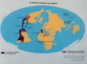 Mapa de los dominios de España en los siglos XVII y XVIII. (p. 187) Pino Iturrieta, E. (Coord.). (2006). Historia Global de Venezuela: Vol. I. Venezuela Precolombina y época colonial. Editorial Globe. ISBN 980-6427-14-9. Depósito Legal: lf 816200590052.A. CC-BY-NC-ND 4.0