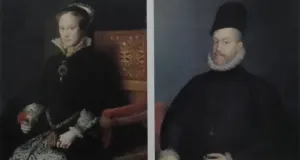 Derecha: María I Tudor. Óleo/tabla. Antonio Moro, 1554. Museo del Prado. Madrid.Izquierda: Felipe II Rey de España (1556 - 1598). Óleo/tela. Alonso Sánchez Coello, (s/f). Museo del Prado. Madrid. (p. 179) Pino Iturrieta, E. (Coord.). (2006). Historia Global de Venezuela: Vol. I. Venezuela Precolombina y época colonial. Editorial Globe. ISBN 980-6427-14-9. Depósito Legal: lf 816200590052.A. CC-BY-NC-ND 4.0
