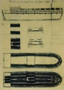 Plano y secciones de un barco negreros ingles, 1789. Archivo General de Indias. Sevilla. (p. 168) Pino Iturrieta, E. (Coord.). (2006). Historia Global de Venezuela: Vol. I. Venezuela Precolombina y época colonial. Editorial Globe. ISBN 980-6427-14-9. Depósito Legal: lf 816200590052.A. CC-BY-NC-ND 4.0