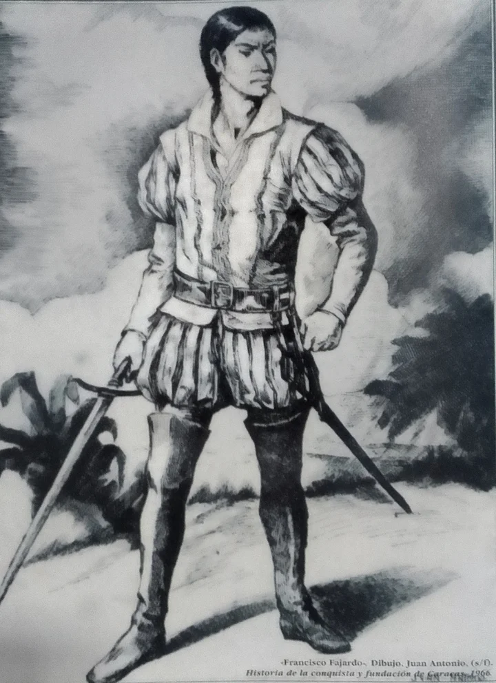 «Francisco Fajardo». Dibujo. Juan Antonio, (s/f). Historia de la conquista y fundación de Caracas. 1966. CC-BY-NC-ND 4.0.