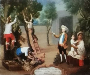 De india y español produce mestizo. Óleo/tela. Joseph de Páez, (s/f). Colección privada. México. CC-BY-NC-ND 4.0