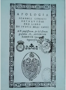 Portada de la Apología que Juan Guinés de Sepúlveda (1490 - 1573) público en 1550 para justificar la conquista de las Indias. Biblioteca Nacional. Madrid. CC-BY-NC-ND 4.0