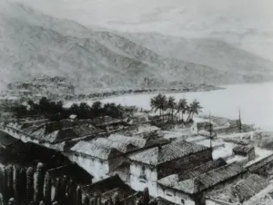 Vista general de La Guaira y su puerto. Grabado. Hildebrand -Riou, s. XVIII. Voyages dans l'Amerique du Sud. Paris. 1883. CC-BY-NC-ND 4.0