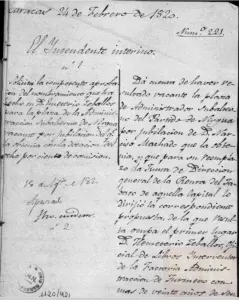 Atribuido: Nombramiento de administrador de Renta del Tabaco en Nirgua. Signatura: ULTRAMAR,1120,Exp.42 [Signaturas anteriores] Fecha Formación:1820 - 1860. Nivel de Descripción: Unidad Documental Compuesta. Código de Referencia: ES.28079. AHN/2.3.1.16.16.198//ULTRAMAR, 1120, Exp.42. CC-BY-NC-ND 4.0