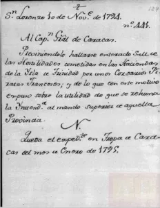 Atribuido: Corsarios franceses contra Trinidad.Signatura: SGU,LEG,7178,32    [Signaturas anteriores] Fecha Creación: 1794. Nivel de Descripción: Unidad Documental Compuesta Código de Referencia: ES.47161. AGS/3.18.1542//SGU, LEG,7178,32