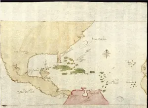 Mapa del Caribe y tierras desde America a España.Signatura: MP-AMERICA_GENERALES,2Fecha Creación: Conocida 1596-02-17 Nivel de Descripción: Unidad Documental Simple. Código de Referencia: ES.41091.AGI/6.4.1//MP-AMERICA_GENERALES, 2. CC-BY-NC-ND 4.0