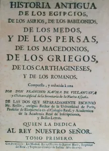 Portada de la traducción al español de Historia antigua (ed. 1755). Rollin. CC-BY-NC-ND 4.0